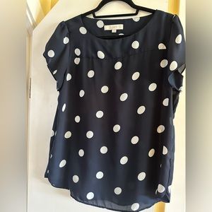 Loft Navy and White Polka Dot Blouse Size M